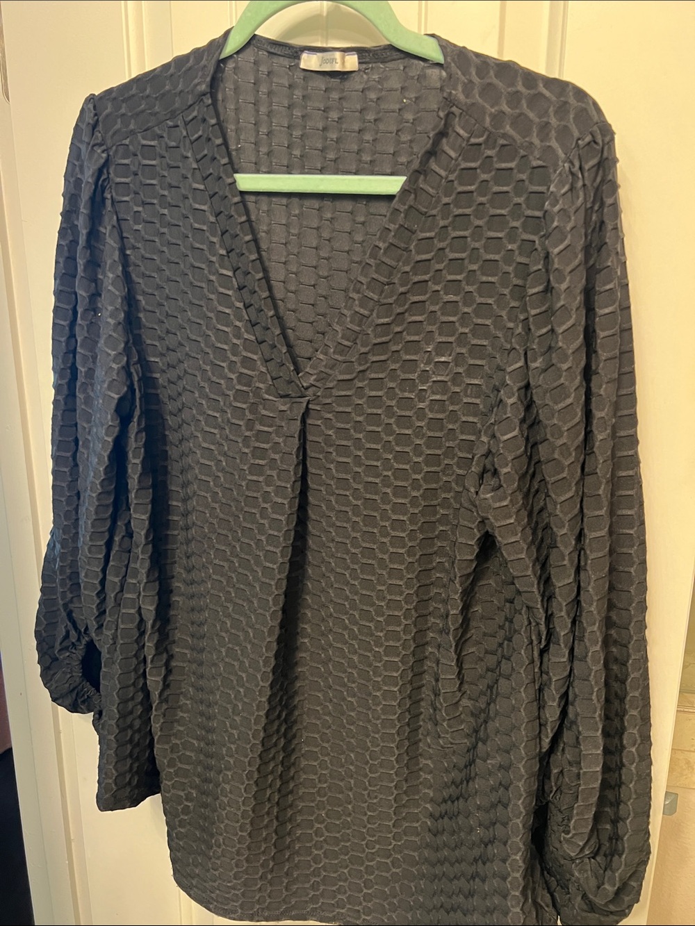 JODIFL Black Textured V-Neck Long Sleeve Top